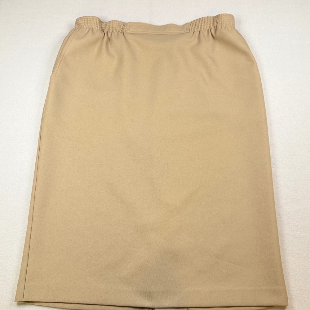 Alfred Dunner Womens Tan Khaki Elastic Waist Midi Pencil Skirt Size 14 Pockets